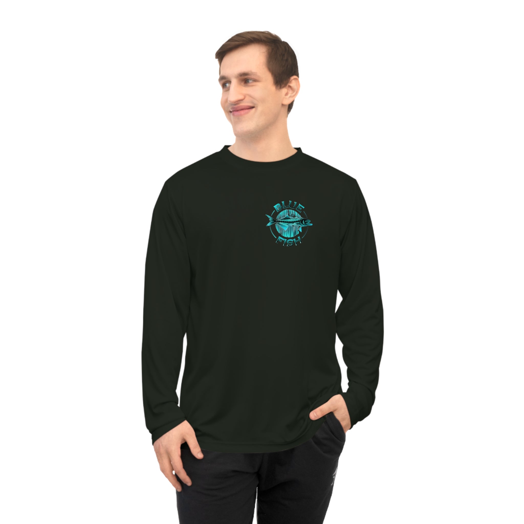 Performance Long Sleeve - Teal 'Blue Fish' Fishing Logo Shirt