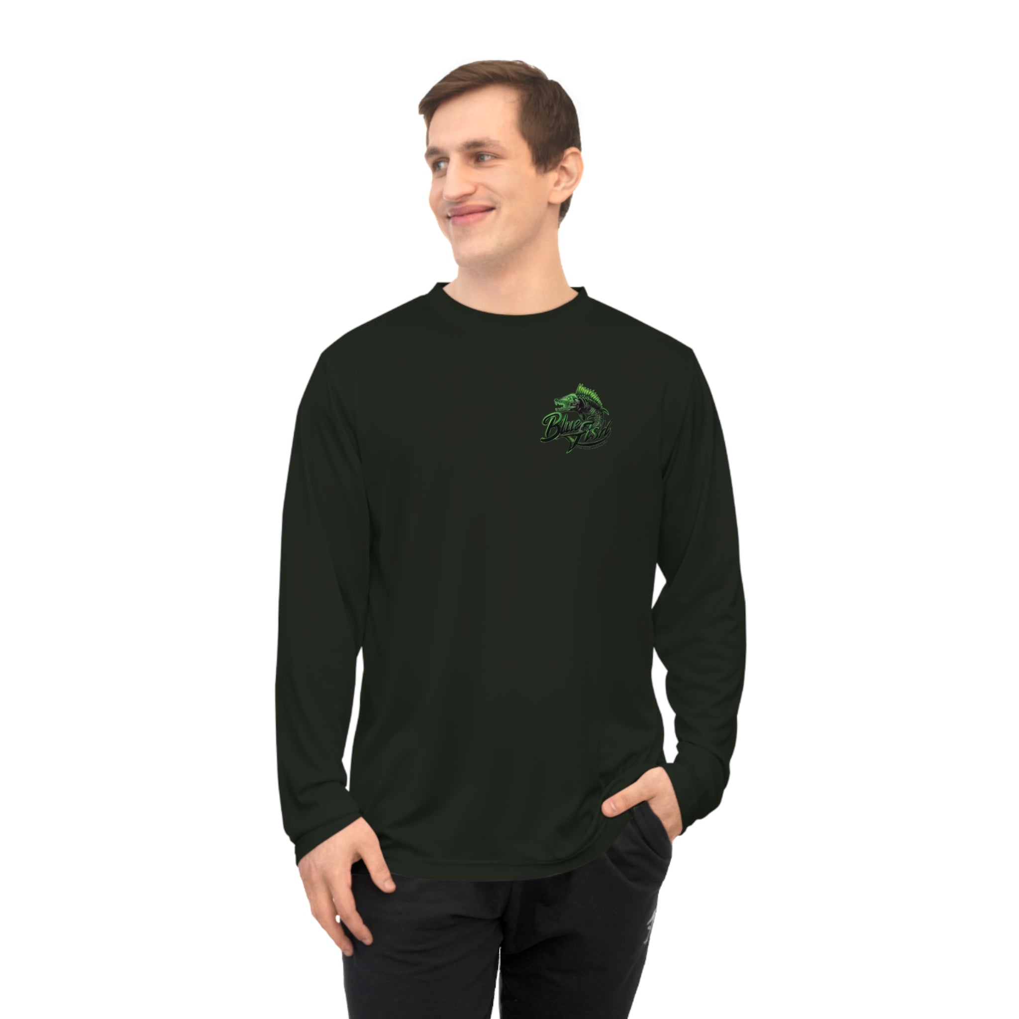 Bass Fishing Performance Long Sleeve Shirt — "Blue Fish" Logo