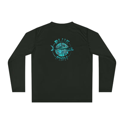 Performance Long Sleeve - Teal 'Blue Fish' Fishing Logo Shirt