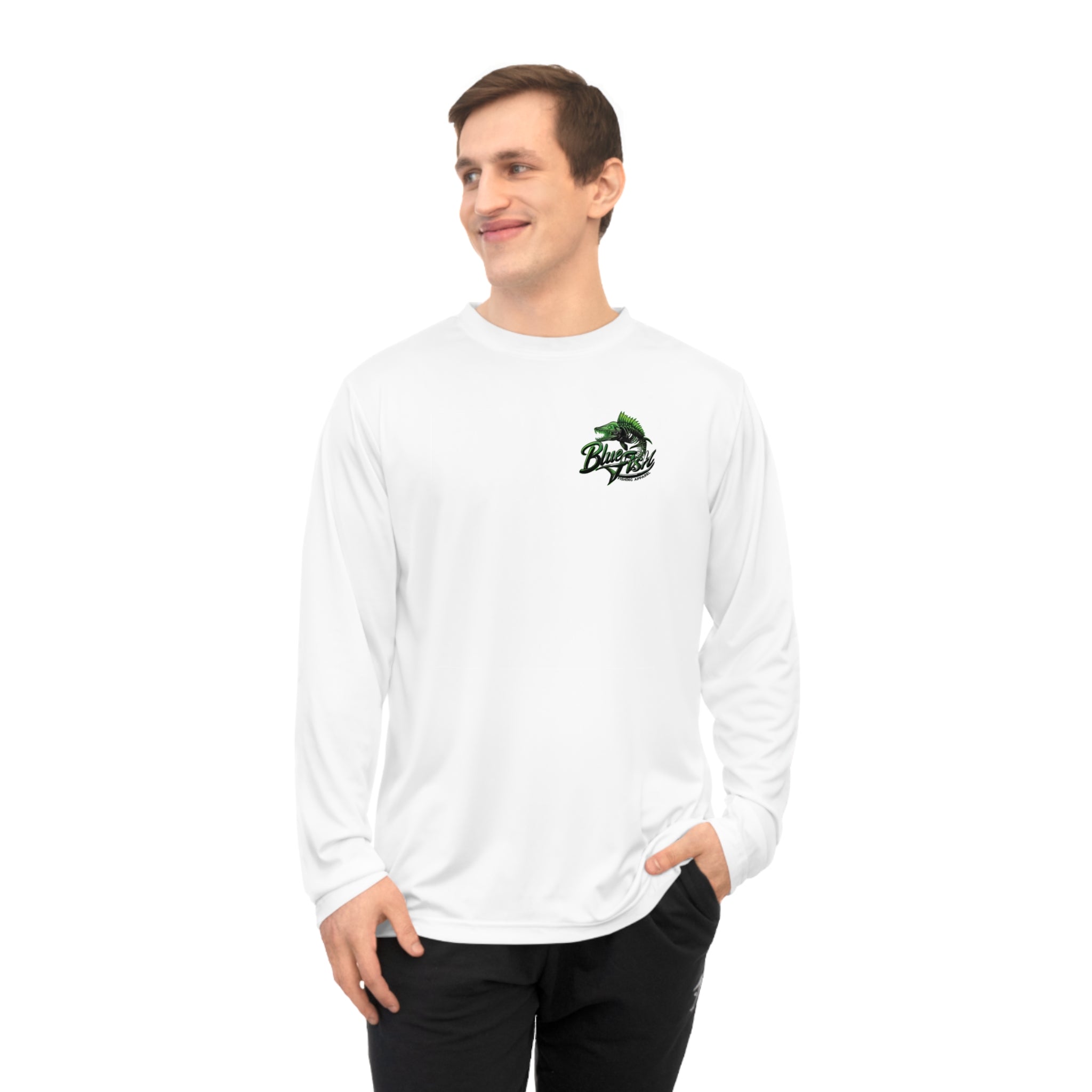 Bass Fishing Performance Long Sleeve Shirt — "Blue Fish" Logo