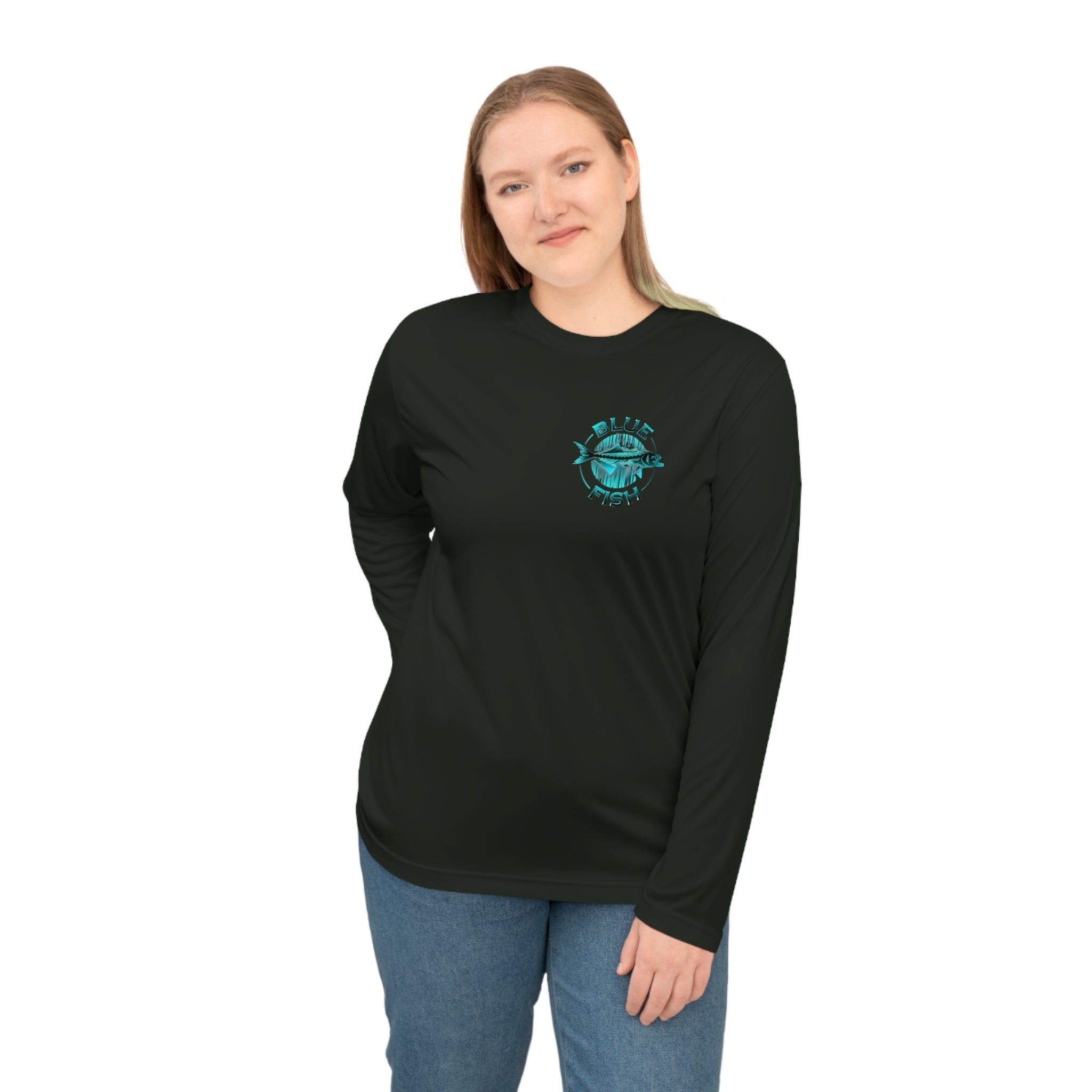 Performance Long Sleeve - Teal 'Blue Fish' Fishing Logo Shirt